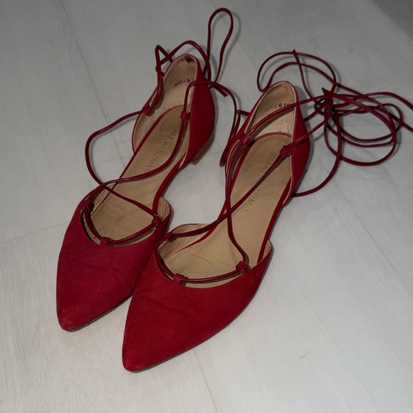 Stuart Weitzman Shoes - Stuart Weitzman Red Suede Lace-Up Flats / Ballet Flats
